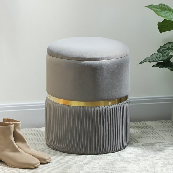 HOMCOM Pouf contenitore rotondo, pouf rivestito in velluto con coperchio rimovibile, seduta imbottita e spazio nascosto, Grigio chiaro | Aosom Italy