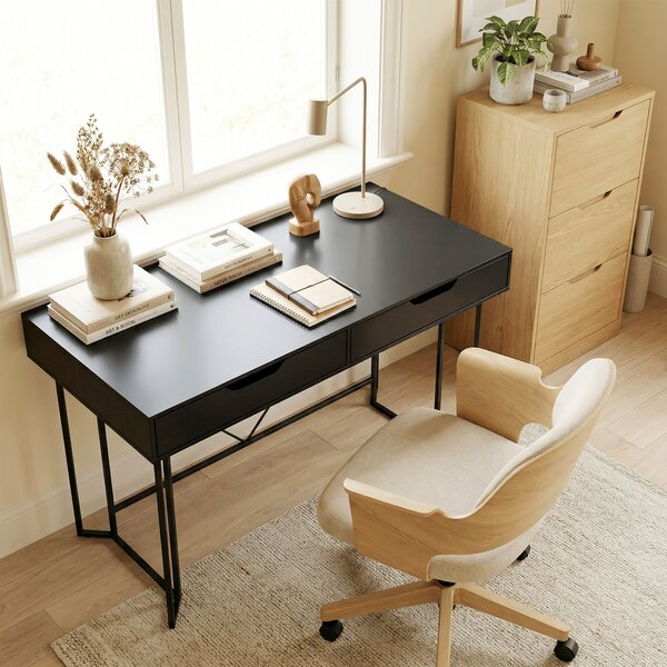 HOMCOM Piccola scrivania per computer con 2 cassetti, scrivania con ampia superficie di lavoro 120 x 60 x 77 cm Nero | Aosom Italy