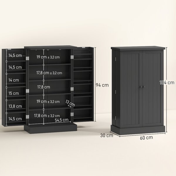 HOMCOM Armadio da Cucina con 5 Ripiani Centrali e 2 Ripiani Laterali a 6 Livelli, in MDF, 60x30x104 cm, Nero | Aosom Italy