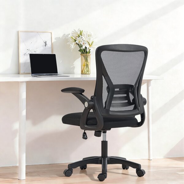 HOMCOM Sedia da Ufficio Ergonomica Girevole con Braccioli Ribaltabili, Altezza Regolabile, in Rete Traspirante, Nero | Aosom Italy