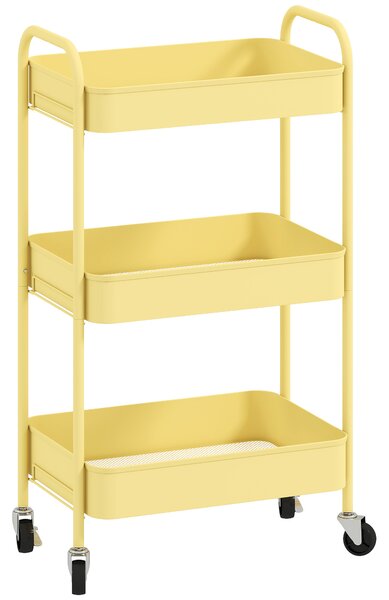 HOMCOM Carrello ausiliario su ruote a 3 livelli Carrello da cucina con 3 cestelli e 2 maniglie 45x30,6x79 cm Giallo | Aosom Italy