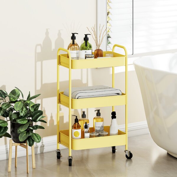 HOMCOM Carrello ausiliario su ruote a 3 livelli Carrello da cucina con 3 cestelli e 2 maniglie 45x30,6x79 cm Giallo | Aosom Italy