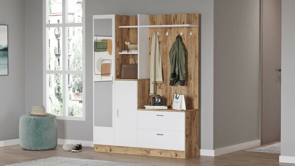 Mobile ingresso appendiabiti quercia e bianco 140x181h cm - Anumali