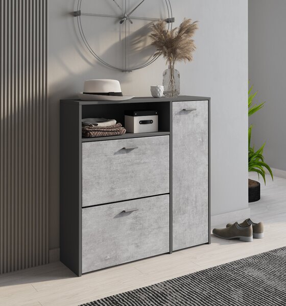 Mobile da ingresso Scultore, 92x27h94 cm, Antracite e Cemento
