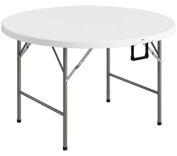 Outsunny Tavolo Pieghevole per Giardino e Campeggio, in Acciaio e HDPE, Ø122x73 cm, Grigio e Bianco|Aosom