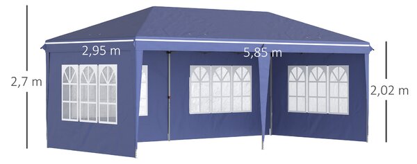 Outsunny Gazebo da Giardino 6x3 m Regolabile in Altezza con Pareti Removibili, in Acciaio e Poliestere, Blu|Aosom