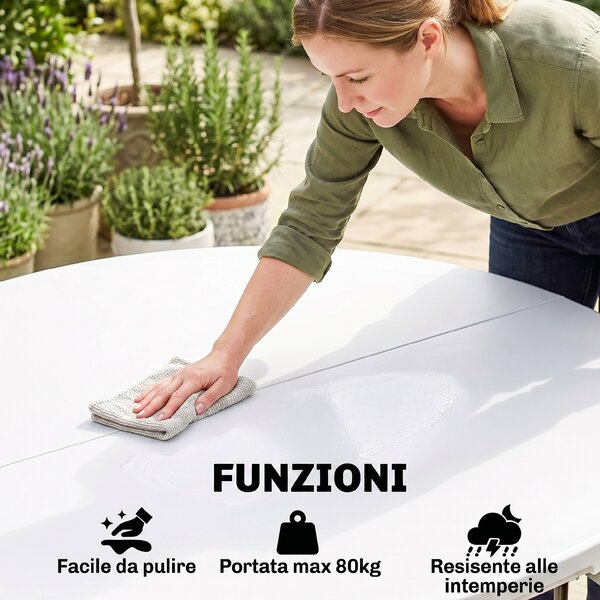 Outsunny Tavolo Pieghevole per Giardino e Campeggio, in Acciaio e HDPE, Ø122x73 cm, Grigio e Bianco|Aosom