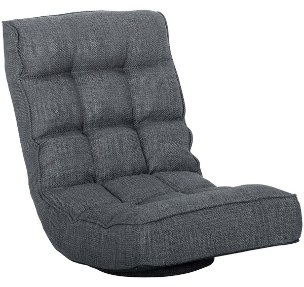 HOMCOM Sedia da pavimento pieghevole Poltrona da lettura girevole 360° con schienale regolabile in 5 posizioni 58x107x79 cm Grigio | Aosom Italy