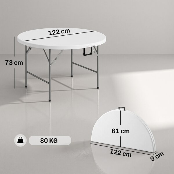Outsunny Tavolo Pieghevole per Giardino e Campeggio, in Acciaio e HDPE, Ø122x73 cm, Grigio e Bianco|Aosom