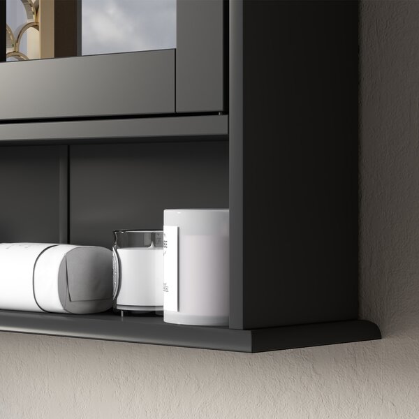 Kleankin Armadio da Bagno con Specchio Armadio da Parete con 2 Ante Ripiano Aperto Ripiano Regolabile 56x13x58cm Nero | Aosom Italy