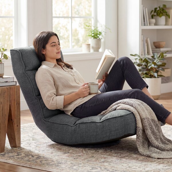 HOMCOM Sedia da pavimento pieghevole Poltrona da lettura girevole 360° con schienale regolabile in 5 posizioni 58x107x79 cm Grigio | Aosom Italy