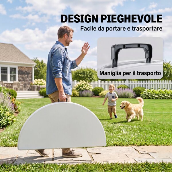 Outsunny Tavolo Pieghevole per Giardino e Campeggio, in Acciaio e HDPE, Ø122x73 cm, Grigio e Bianco|Aosom