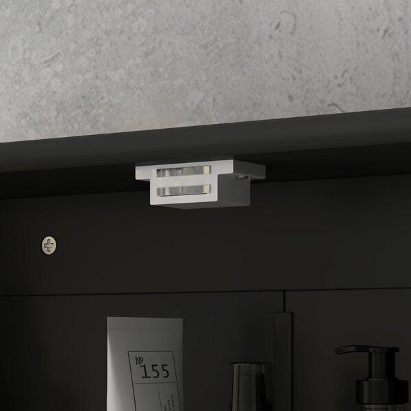Kleankin Armadio da Bagno con Specchio Armadio da Parete con 2 Ante Ripiano Aperto Ripiano Regolabile 56x13x58cm Nero | Aosom Italy