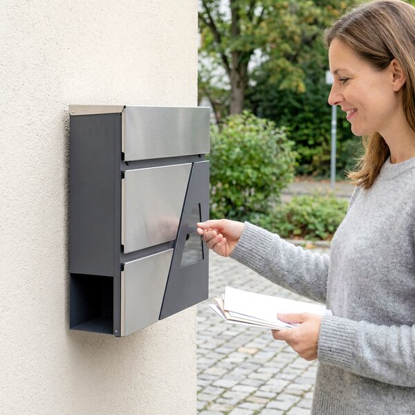 HOMCOM Cassetta postale da parete resistente alle intemperie con portariviste e 2 chiavi per esterno, Grigio scuro | Aosom Italy