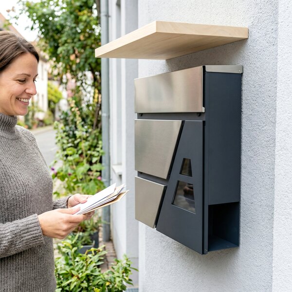 HOMCOM Cassetta postale da parete resistente alle intemperie con portariviste e 2 chiavi per esterno, Grigio scuro | Aosom Italy