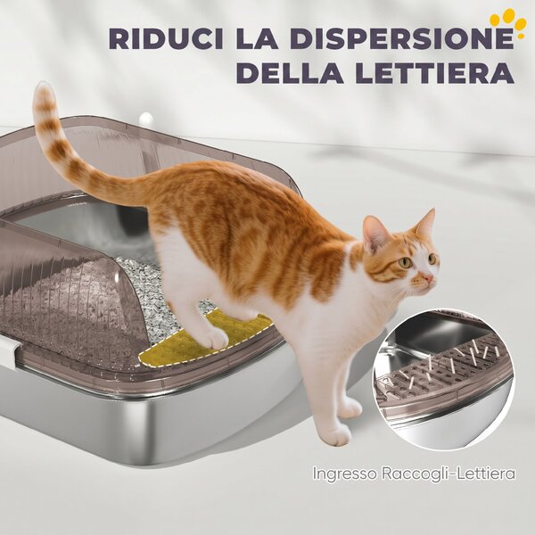 PawHut Lettiera per Gatti Extra Large con Vassoio in Acciaio Inox, Paletta, Bordi Alti, Fino a 15 kg, Grigio Carbone | Aosom Italy