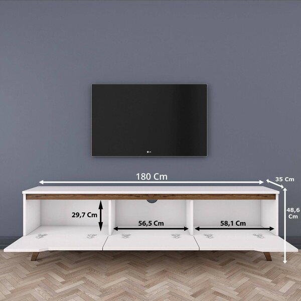 Porta TV bianco e noce 180x35x48h cm 3 ante - Apatite