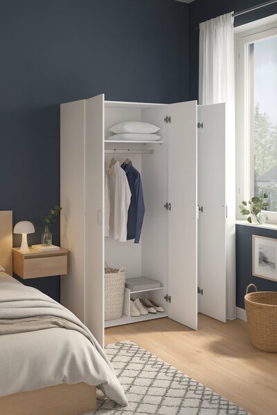 Guardaroba 3 Ante Bianco Appendiabiti 5 Ripiani 115x49 cm, Apertura Battente - Ruffano