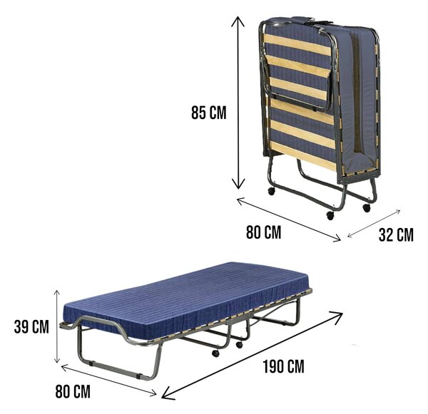 Letto 1 piazza pieghevole 190x80cm blu - Antonietto
