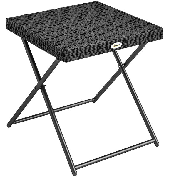 Outsunny Tavolino da Giardino Pieghevole Salvaspazio in Rattan Sintetico e Acciaio, 40x40x40cm, Nero|Aosom