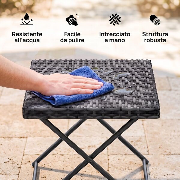 Outsunny Tavolino da Giardino Pieghevole Salvaspazio in Rattan Sintetico e Acciaio, 40x40x40cm, Nero|Aosom