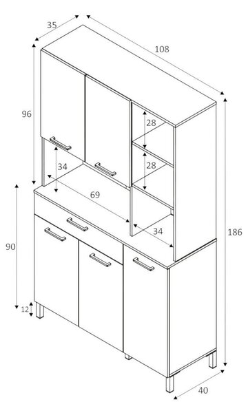 Credenza\ bianco e rovere con cassetto 108x186h cm - Abbaio