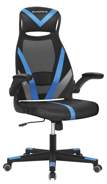 Sedia da ufficio girevole, rivestita in tessuto a rete, con altezza regolabile, braccioli e poggiatesta. Dimensioni: 64x54x113-123 cm