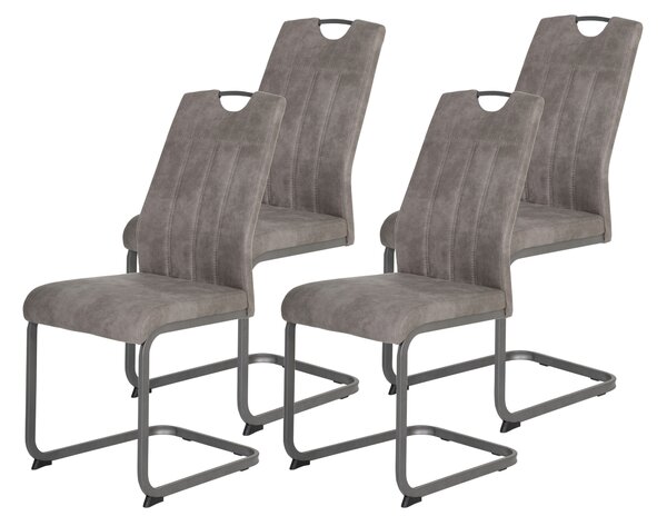 Hela Tische, set di 4 sedie da pranzo cantilever Christina - microfibra grigio vintage - struttura in metallo grigio - schienale con maniglia - portata 140 kg