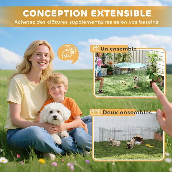 PawHut Recinto per cani, recinto per cani 6 pannelli con tetto, modulabile e pieghevole, recinto portatile 76H cm con porta argento verde | Aosom Italy