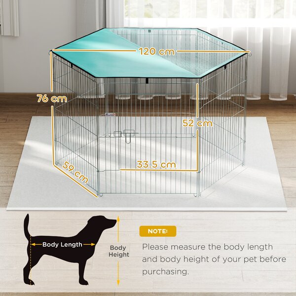 PawHut Recinto per cani, recinto per cani 6 pannelli con tetto, modulabile e pieghevole, recinto portatile 76H cm con porta argento verde | Aosom Italy