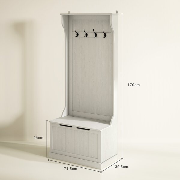 HOMCOM Attaccapanni Scarpiera con Panca Contenitore 4 Ganci Stile Moderno 71,5x39,5x170 cm Bianco | Aosom Italy