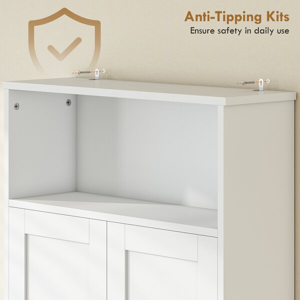 HOMCOM Armadio sopra il WC Mobile da bagno con 2 ante a chiusura silenziosa Ripiano aperto 64x21x173,5 cm Bianco | Aosom Italy