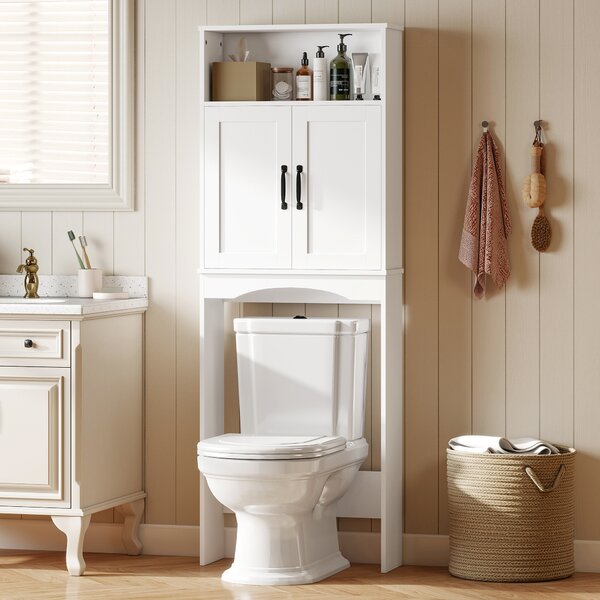 HOMCOM Armadio sopra il WC Mobile da bagno con 2 ante a chiusura silenziosa Ripiano aperto 64x21x173,5 cm Bianco | Aosom Italy