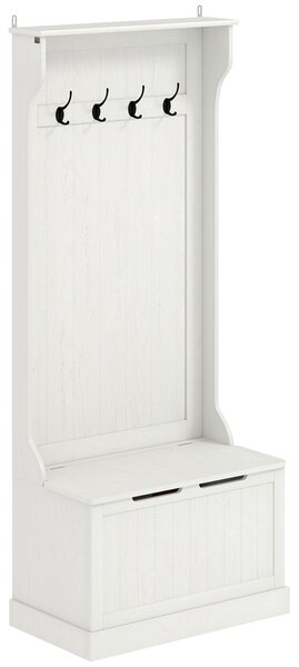 HOMCOM Attaccapanni Scarpiera con Panca Contenitore 4 Ganci Stile Moderno 71,5x39,5x170 cm Bianco | Aosom Italy