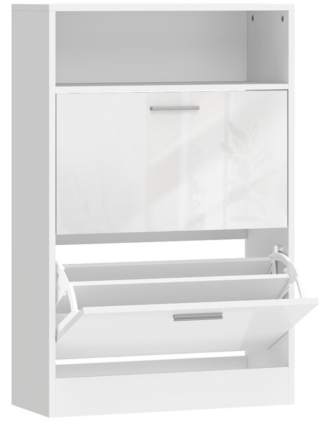 HOMCOM Scarpiera 8 paia, scarpiera, 2 cassetti ribaltabili, mensole regolabili e vano, bianco | Aosom Italy