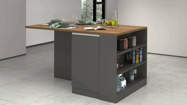 Isola cucina con vani contenitori 160x90x90h cm antracite e rovere - Abern