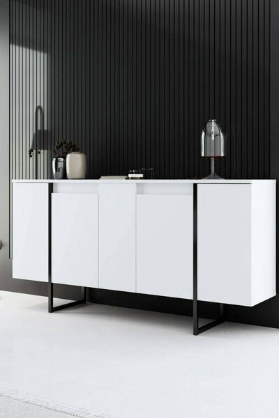 Credenza bianca e nera 160x35x80h cm 4 ante - Arta