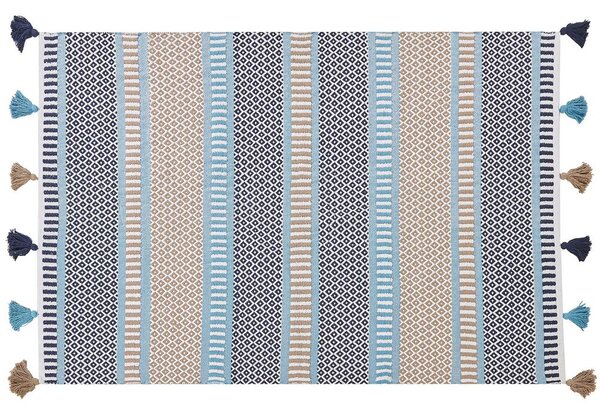 Tappeto Lana Multicolore 160 x 230 cm con Nappe Motivo Geometrico Rigato Tessuto a Mano Tessuto Piatto Beliani