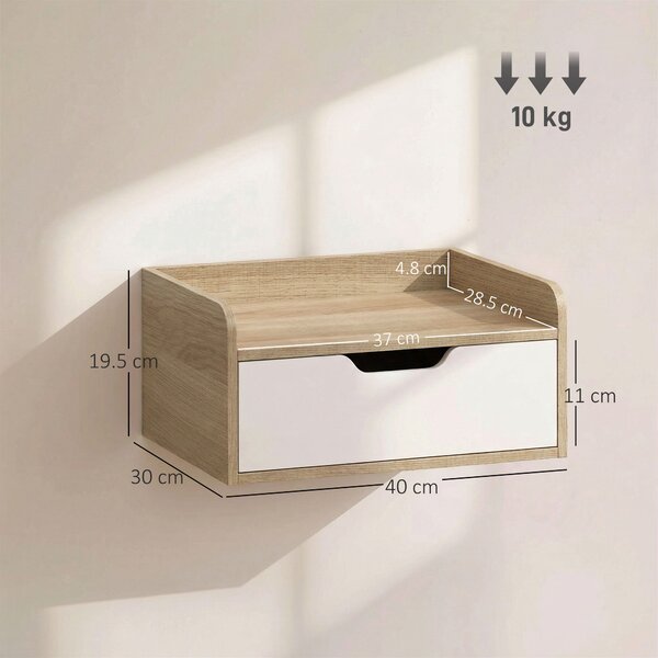 HOMCOM Set da 2 comodini da parete, comodini con cassetto e ripiano con bordi rialzati, 40x30x19,5cm, legno naturale | Aosom Italy