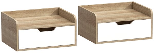HOMCOM Set da 2 comodini da parete, comodini con cassetto e ripiano con bordi rialzati, 40x30x19,5cm, legno naturale | Aosom Italy