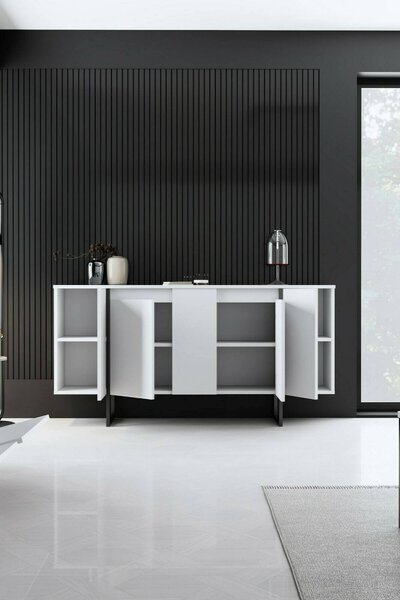 Credenza bianca e nera 160x35x80h cm 4 ante - Arta