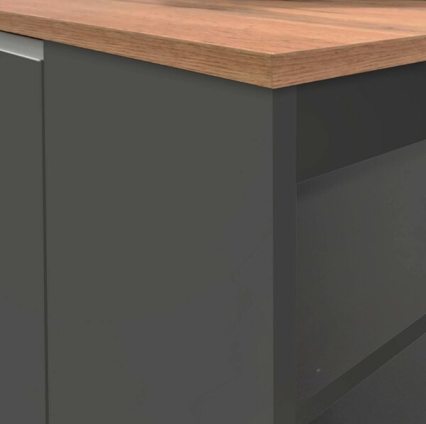 Isola cucina con vani contenitori 160x90x90h cm antracite e rovere - Abern