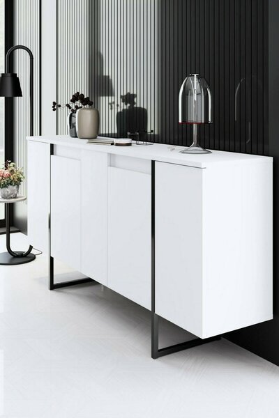Credenza bianca e nera 160x35x80h cm 4 ante - Arta