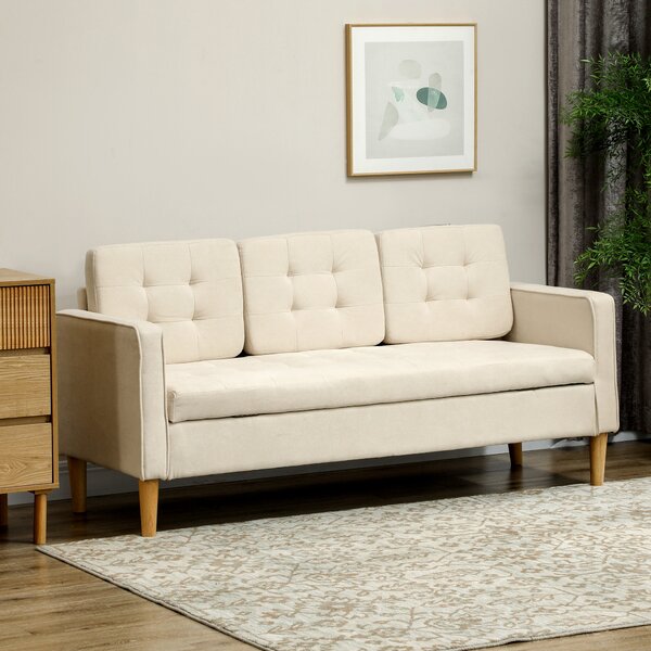 HOMCOM Divano 3 posti in flanella effetto neve, divano moderno con scomparto nascosto, schienale capitonné, 166,5 x 62 x 82 cm, crema | Aosom Italy