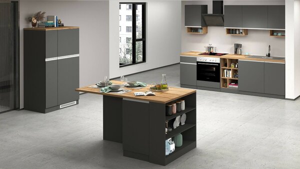 Isola cucina con vani contenitori 160x90x90h cm antracite e rovere - Abern