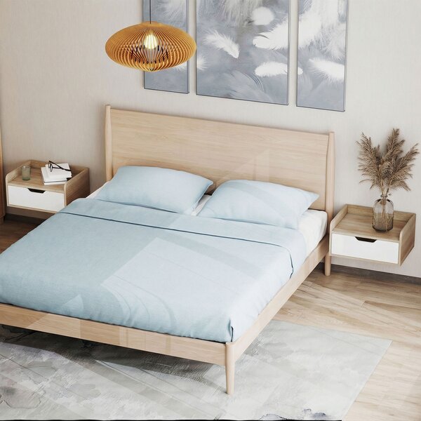 HOMCOM Set da 2 comodini da parete, comodini con cassetto e ripiano con bordi rialzati, 40x30x19,5cm, legno naturale | Aosom Italy