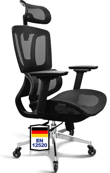 Sedia da ufficio ergonomica con schienale in rete, braccioli regolabili in 4 direzioni e altezza regolabile
