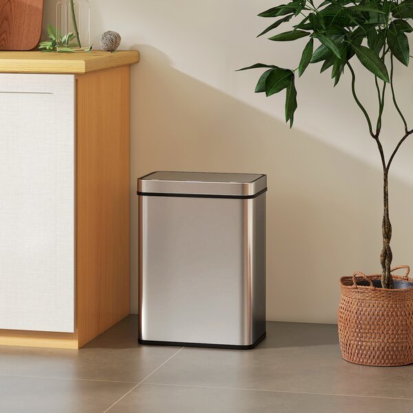 HOMCOM Cestino con sensore 50 L con coperchio a chiusura soft, cestino per cucina automatico in acciaio inossidabile, argento | Aosom Italy