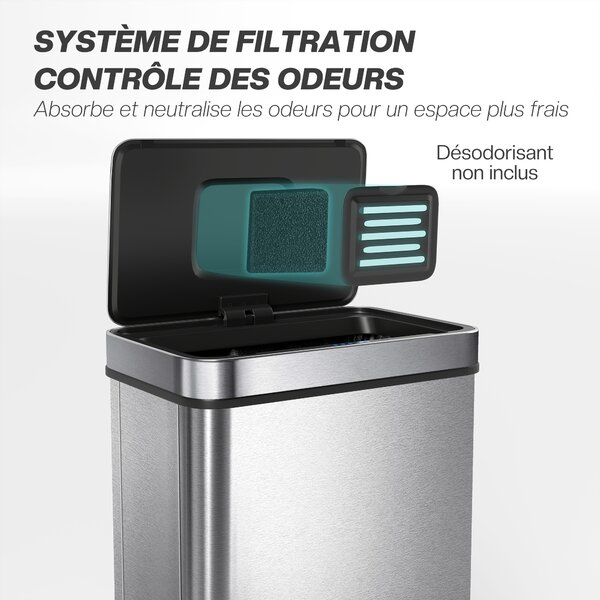 HOMCOM Cestino con sensore 50 L con coperchio a chiusura soft, cestino per cucina automatico in acciaio inossidabile, argento | Aosom Italy