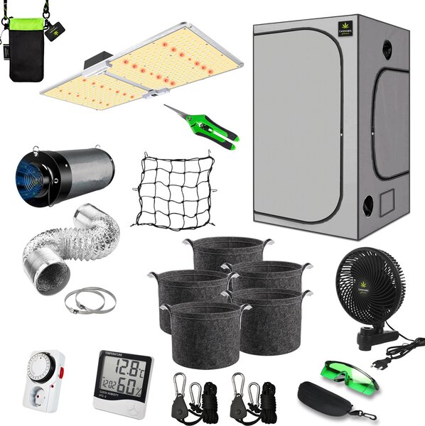 Canna4Home GrowBox set completo 100 x 100 x 200 cm grigio per la coltivazione in serra con lampada LED, kit di estrazione, vasi per piante
